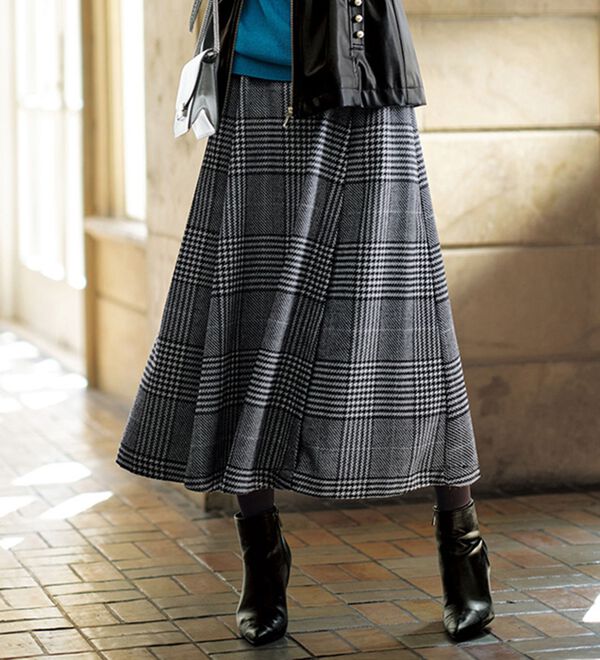 MAISON D AZUR＞ウール入りチェック柄スカート - ベルーナ  