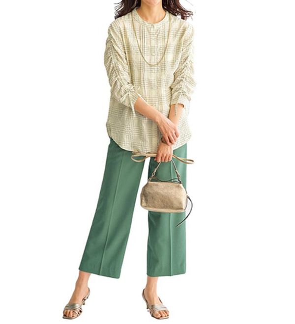 BELLUNA（ベルーナ）の「シアーチェック素材袖ドロストブラウス（シャツ）」｜詳細画像