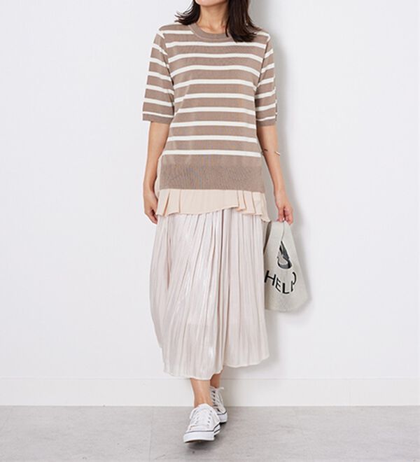 BELLUNA（ベルーナ）の「【2点セット】バックスリットボーダーニットアンサンブル（ニット・セーター）」｜詳細画像