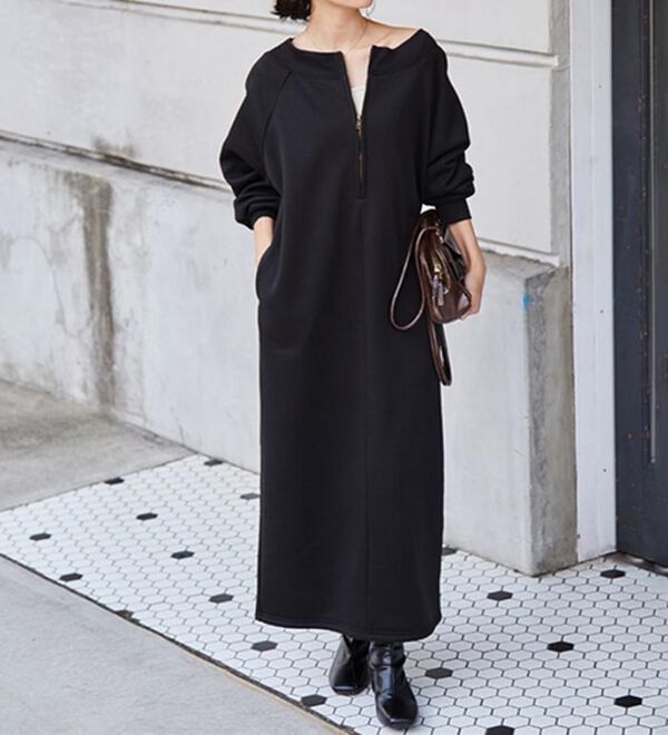 RANAN（ラナン）の「裏起毛ハーフジップワンピース（ロングワンピース）」｜詳細画像