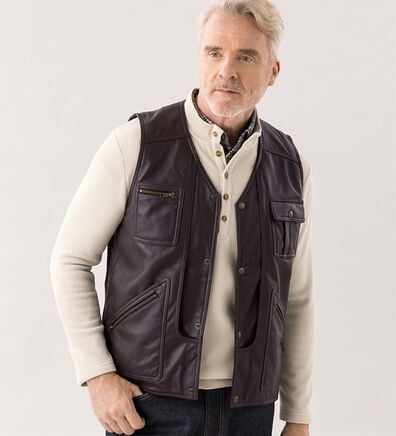 「＜ヘリンボーンクラブ＞シープレザー　１０ポケットベスト（メンズベスト）」