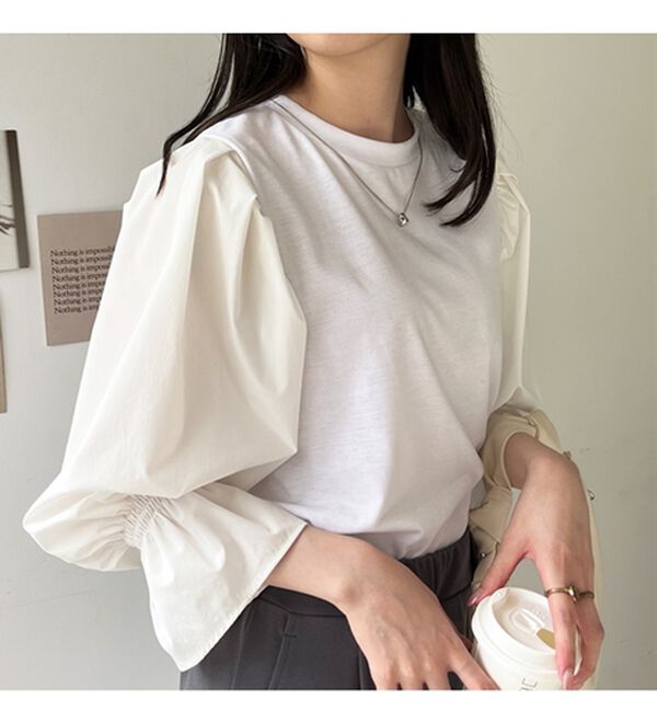 GeeRA（ジーラ）の「異素材切替キャンディースリーブカットソー（カットソー）」｜詳細画像