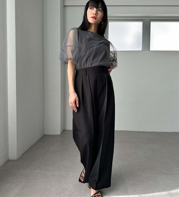 RANAN（ラナン）の「【選べる股下】きれい見え２タックワイドスラックス（ワイドパンツ・ガウチョ）」｜詳細画像