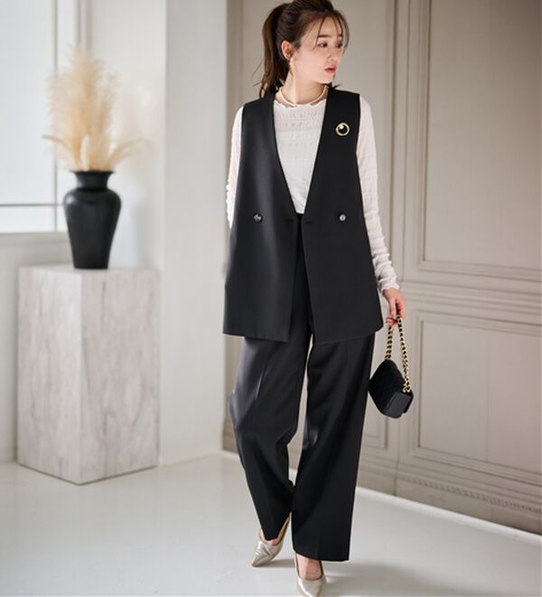 RANAN（ラナン）の「【２点セット】洗える！多機能バックフリルベストセットアップ（パンツスーツ）」｜詳細画像