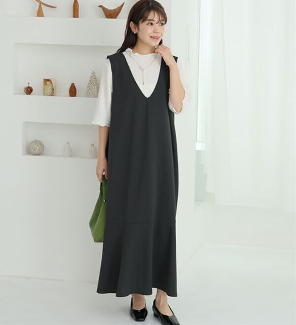 A HAPPY MARILYN（アハッピーマリリン）の「【Ｌ～８Ｌ】選べる丈！リブトップス&times;マーメイドジャンスカ２点セット（アンサンブル）」｜詳細画像