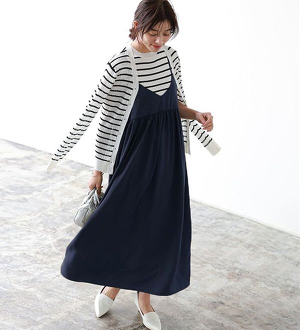 Pierrot（ピエロ）の「【選べる丈】前後２ｗａｙギャザー切り替えキャミワンピース（カットソーワンピース）」｜詳細画像