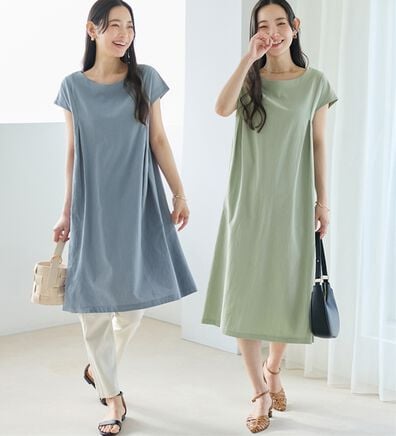Viola e Viola（ヴィオラ エ ヴィオラ）の「【選べる２丈】綿１００％タック使いワンピース＜Ｓ～４Ｌ＞（チュニックワンピース）」