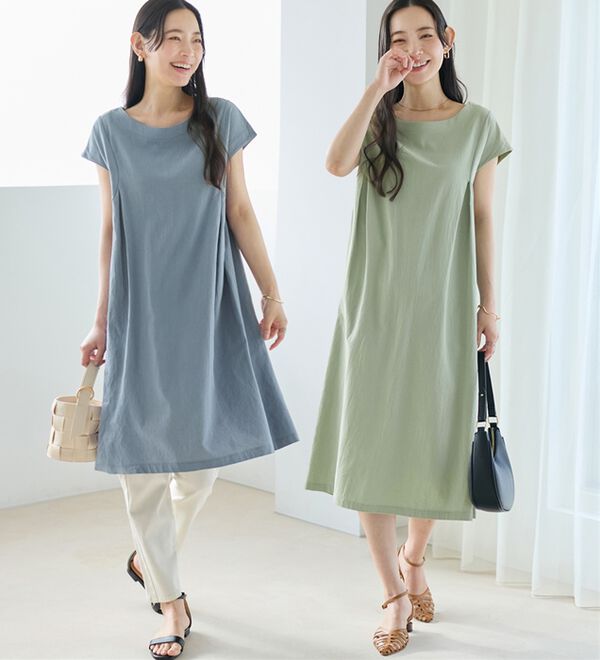 Viola e Viola（ヴィオラ エ ヴィオラ）の「【選べる２丈】綿１００％タック使いワンピース＜Ｓ～４Ｌ＞（チュニックワンピース）」｜詳細画像