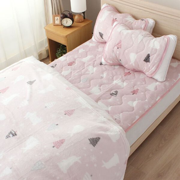 「あったかフランネル雪うさぎ敷パッド・毛布・枕パッド＜シングル＞（敷パッド）」｜詳細画像