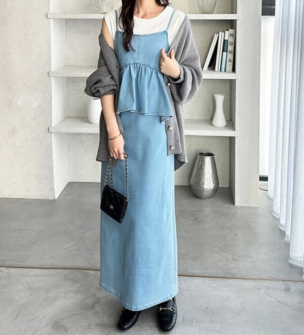 GeeRA（ジーラ）の「楽ちん！デニムペプラムキャミワンピース（その他ワンピース）」｜詳細画像