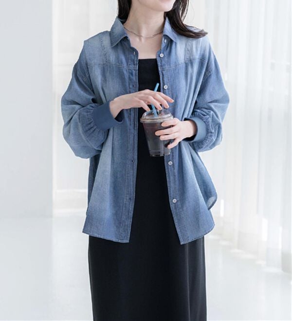 BELLUNA（ベルーナ）の「柔らかシアーデニム素材シャツチュニック（チュニック）」｜詳細画像