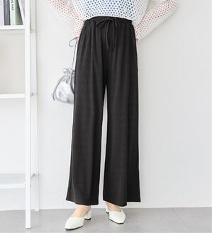 alotta（アロッタ）の「【選べる丈】のびのびストレッチリブワイドパンツ（クロップドパンツ）」｜ブラック フルレングス丈