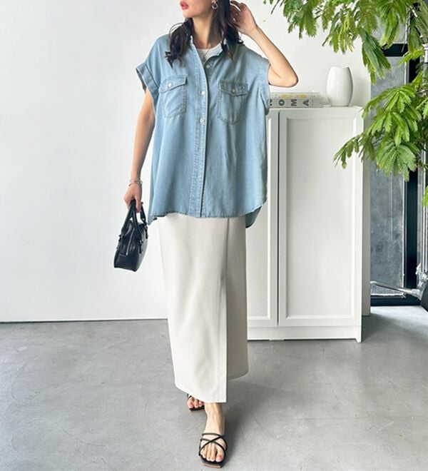 GeeRA（ジーラ）の「着回し自在！フレンチスリーブデニムシャツ（シャツ）」｜詳細画像