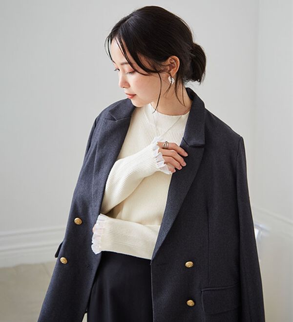 RANAN（ラナン）の「【春色追加】シアーフリル袖ハイネックリブニット（ニット・セーター）」｜詳細画像