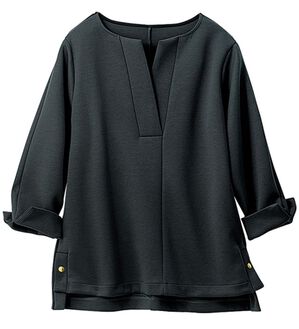 VINNO（ヴィノ）の「＜日本製＞裾ボタンキーネックプルオーバー（カットソー）」｜チャコール