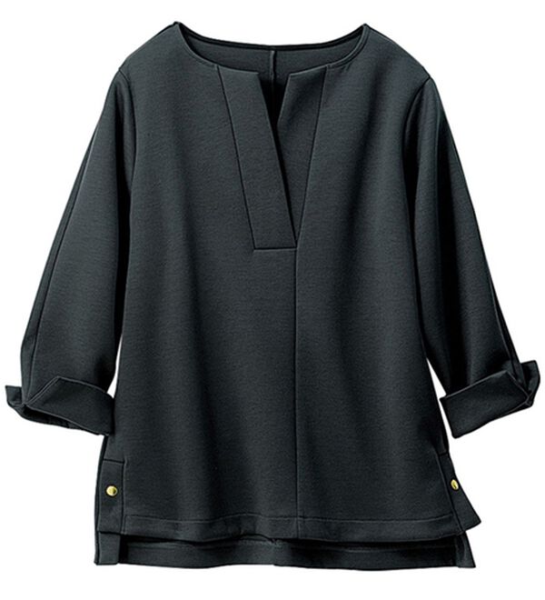 VINNO（ヴィノ）の「＜日本製＞裾ボタンキーネックプルオーバー（カットソー）」｜チャコール