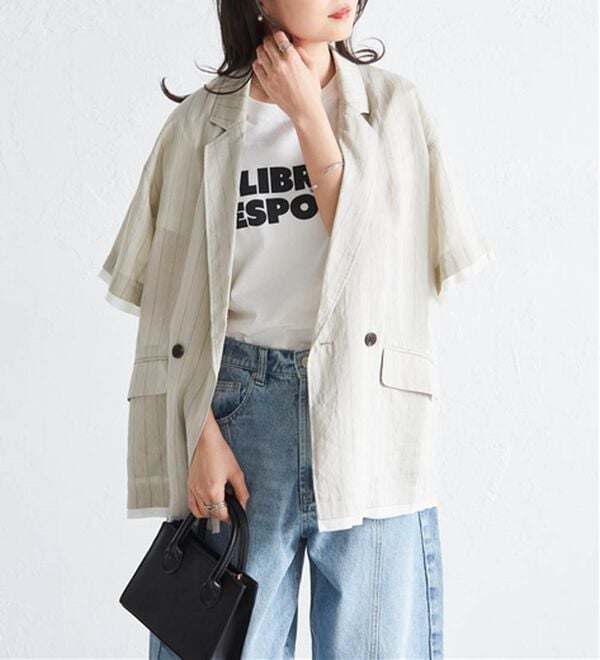 RANAN（ラナン）の「ハーフスリーブシアーシャツジャケット（テーラードジャケット）」｜詳細画像