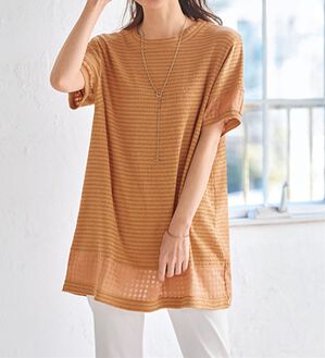 BELLUNA（ベルーナ）の「さらっとした着心地！涼感シアー使いチュニック（チュニック）」｜テラコッタ