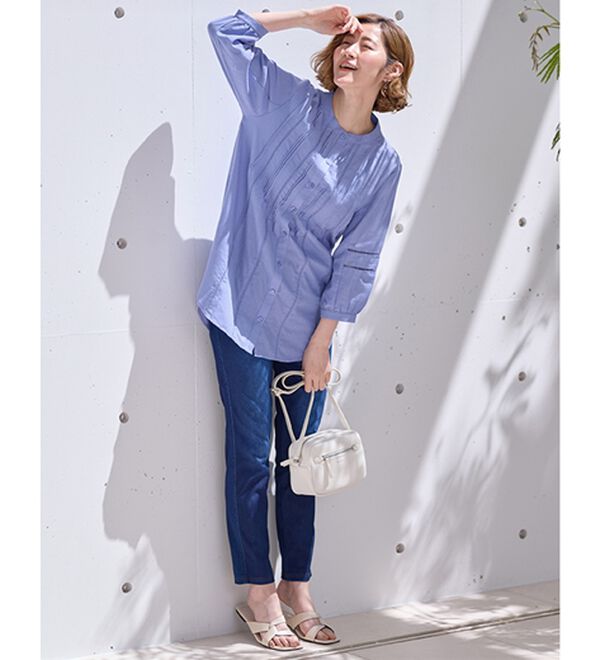 BELLUNA（ベルーナ）の「機能付リネン混ピンタック使いシャツチュニック（チュニック）」｜詳細画像