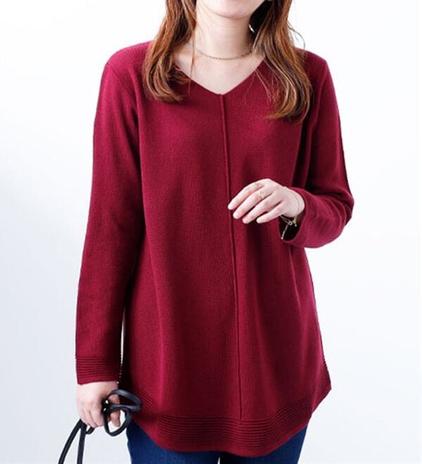 BELLUNA（ベルーナ）の「ミラノリブ編地切替チュニック（チュニック）」｜ラズベリー