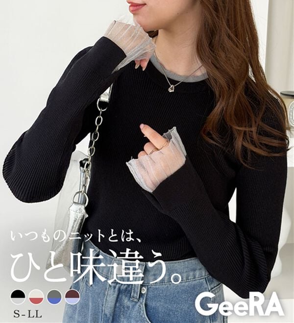 GeeRA（ジーラ）の「シアー配色レイヤード風リブニット（ニット・セーター）」｜詳細画像