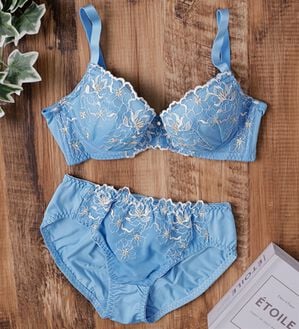 LAVIENNE（ラヴィエンヌ）の「大人のプチプラブラ＆ショーツ（ブラジャー＆ショーツセット）」｜サックス系線描きレース