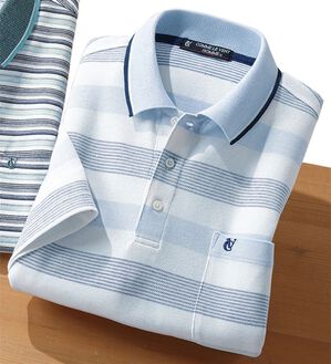 「＜コムルヴァン・オム＞爽やか夏色マルチボーダーポロ（メンズポロシャツ）」｜サックスボーダー