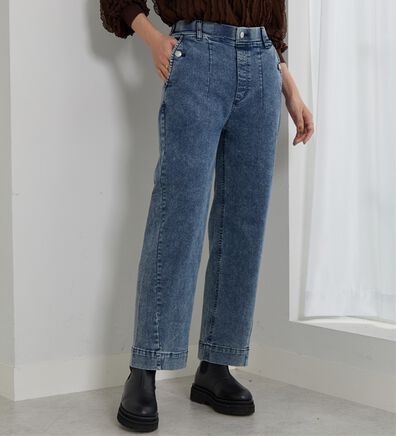 BELLUNA（ベルーナ）の「【選べる2丈】裾切替デザインワイドストレートデニム（ワイドパンツ・ガウチョ）」
