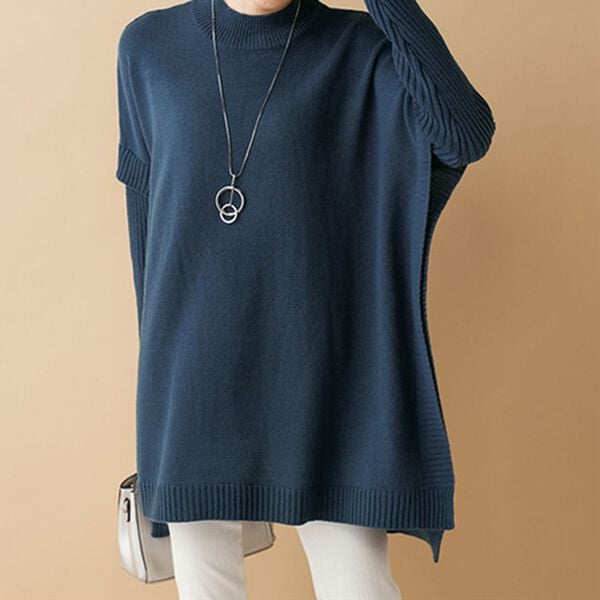 BELLUNA（ベルーナ）の「ワイドシルエット重ね着風ニットチュニック（チュニック）」｜インディゴ
