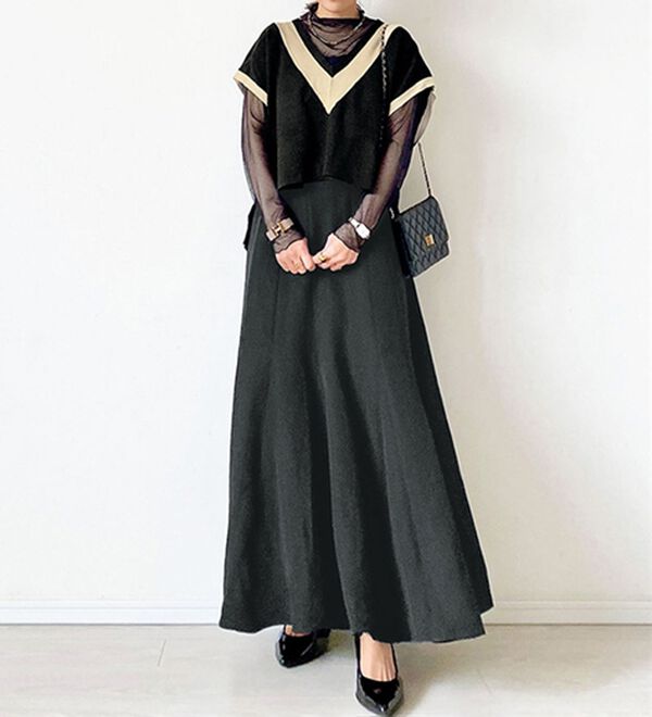 BELLUNA（ベルーナ）の「【低身長さん向け】重ねて可愛い配色ニットベスト（ベスト）」｜黒系