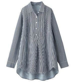 BELLUNA（ベルーナ）の「麻調素材タックデザインシャツチュニック（チュニック）」｜ストライプ