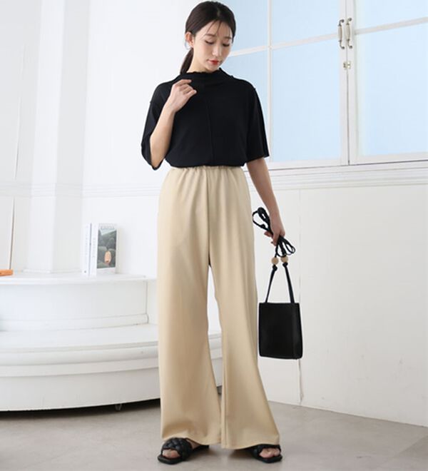 A HAPPY MARILYN（アハッピーマリリン）の「【Ｌ～８Ｌ】＜身長別に選べる２丈＞さらっと美脚ゆるカーブパンツ（ワイドパンツ・ガウチョ）」｜詳細画像