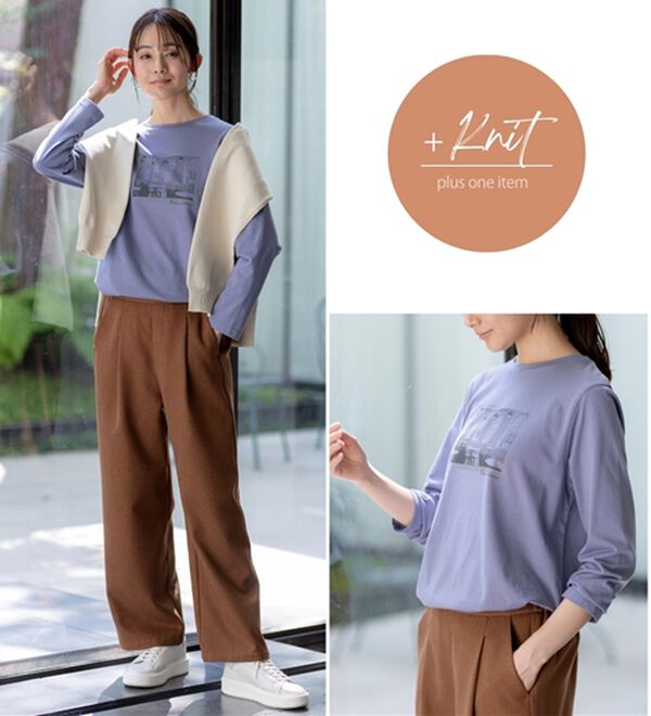 BELLUNA（ベルーナ）の「【着回しのミカタ！】綿100％大人顔サマ見えプリントロンT（カットソー）」｜詳細画像