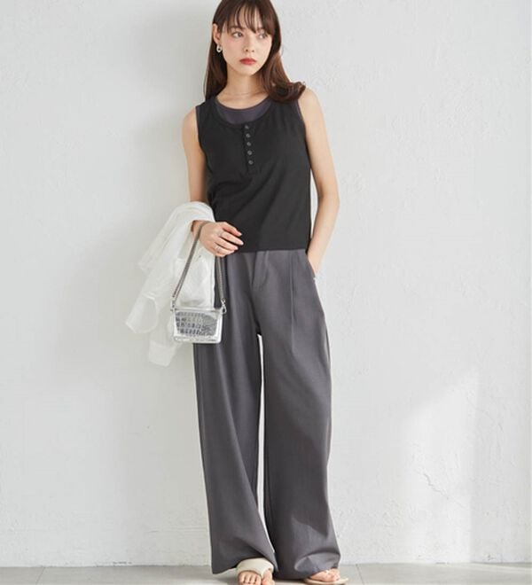 RANAN（ラナン）の「カップ付きレイヤードヘンリーネックタンクトップ（カットソー）」｜詳細画像