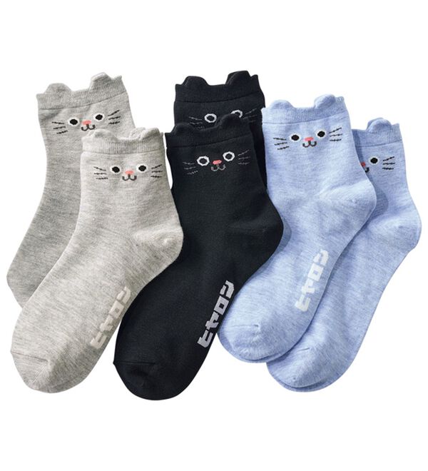 「【３足組】【ヒヤロン】ねこちゃんソックス（靴下・ストッキング）」｜詳細画像