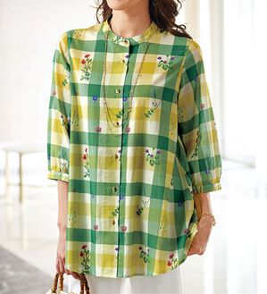 BELLUNA（ベルーナ）の「綿１００％刺しゅう風プリントチェックブラウス（ブラウス）」｜詳細画像