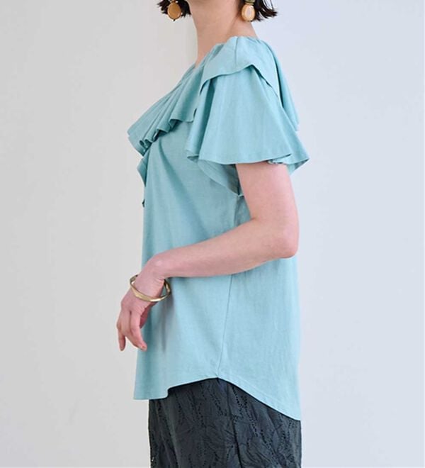 RANAN（ラナン）の「ひんやり！綿１００％フリル衿カットソープルオーバー（カットソー）」｜詳細画像