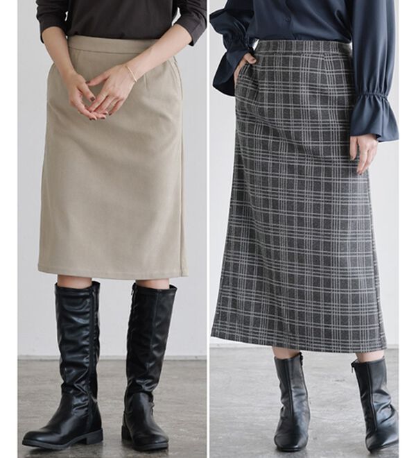 Pierrot（ピエロ）の「丈と柄が選べるカシミヤタッチＩラインスカート（ロングスカート）」｜詳細画像