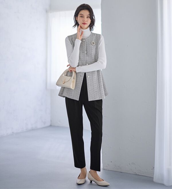 GeeRA（ジーラ）の「【２点セット】ニットツイードジレベストセットアップスーツ（パンツスーツ）」｜詳細画像