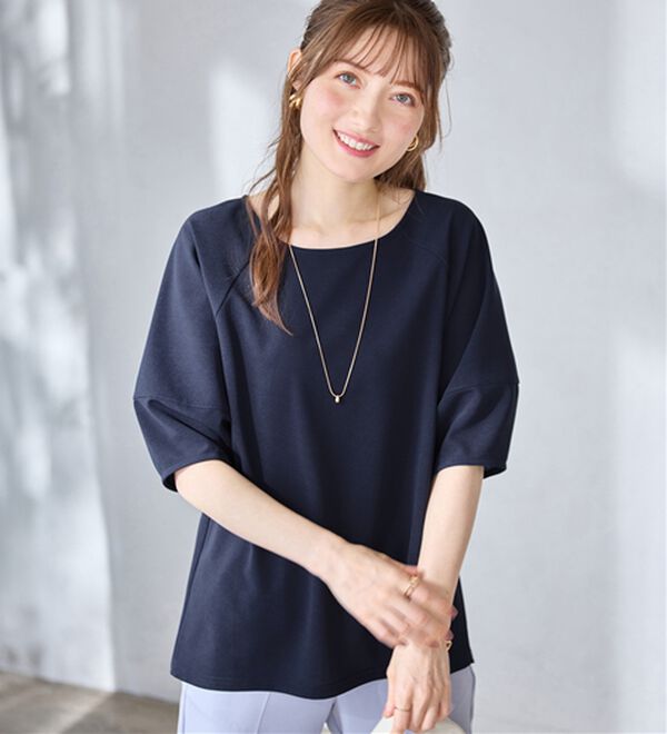 alotta（アロッタ）の「【6つの機能付】ランタンスリーブカットソー（カットソー）」｜ネイビー