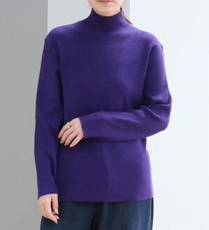 A HAPPY MARILYN（アハッピーマリリン）の「【Ｌ～６Ｌ】モックネック／ハイネックから選べる Ｔシャツ感覚で着られる（もっちりｖｅｒ）リブニット（ニット・セーター）」｜パープル