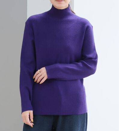 A HAPPY MARILYN（アハッピーマリリン）の「【Ｌ～６Ｌ】モックネック／ハイネックから選べる Ｔシャツ感覚で着られる（もっちりｖｅｒ）リブニット（ニット・セーター）」