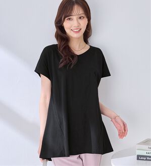 alotta（アロッタ）の「【接触冷感】細見え叶う！ＡラインフレアチュニックＴシャツ（チュニック）」｜ブラック