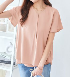 alotta（アロッタ）の「シフォンレイヤードＶネックブラウス（ブラウス）」｜ピンク