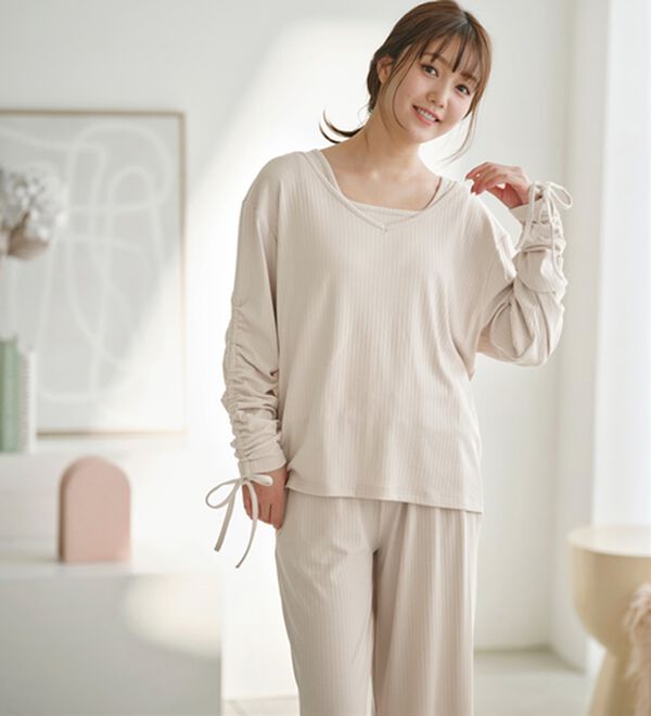 YU'NOW（ユナウ）の「リブルームウエア３点セット（パジャマ・ルームウェア）」｜詳細画像