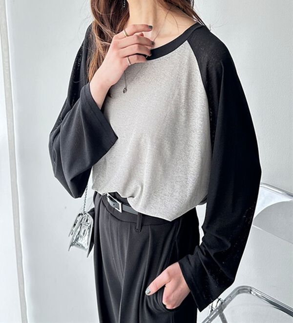 GeeRA（ジーラ）の「ラグラン切替配色スラブシアーカットソー（カットソー）」｜詳細画像