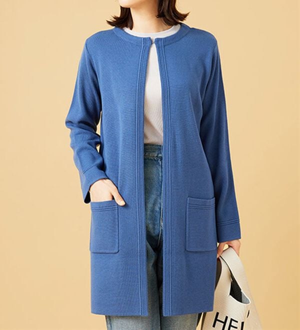 BELLUNA（ベルーナ）の「嬉しい機能付！ミラノリブカーディガン（ニットカーディガン）」｜ダークブルー