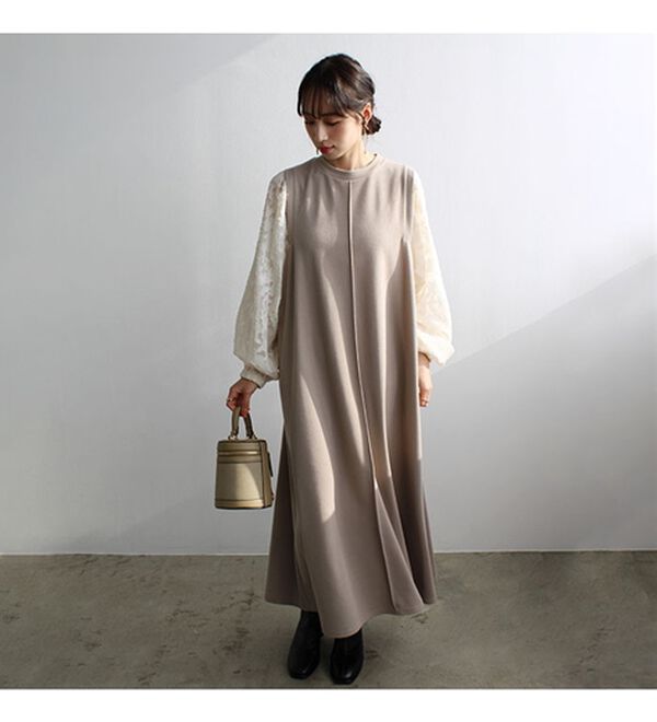 GeeRA（ジーラ）の「袖異素材カットソーワンピース（カットソーワンピース）」｜詳細画像