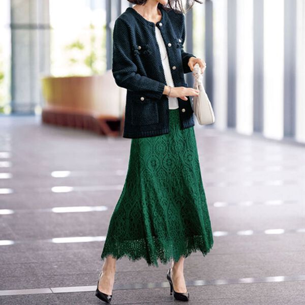 BELLUNA（ベルーナ）の「フリンジ使いノーカラーニットジャケット（その他ジャケット）」｜詳細画像