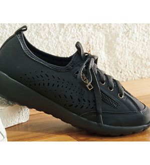 BELLUNA（ベルーナ）の「＜ＥＤＷＩＮ＞牛床革のびる履き口スニーカー（スニーカー）」｜黒